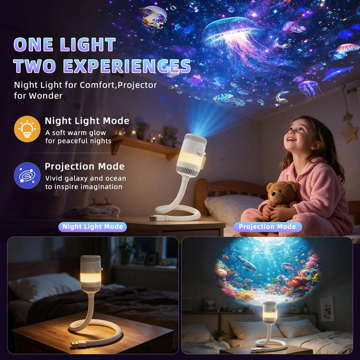Star Projector | USB Jellyfish Design | Ambient Night Light | Bedroom Nursery