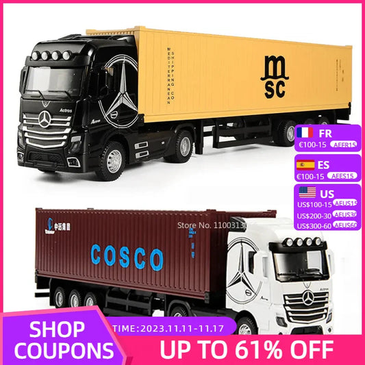 Large 1:50 Diecast Alloy Truck Model with Container Simulation and Sound-Light Features