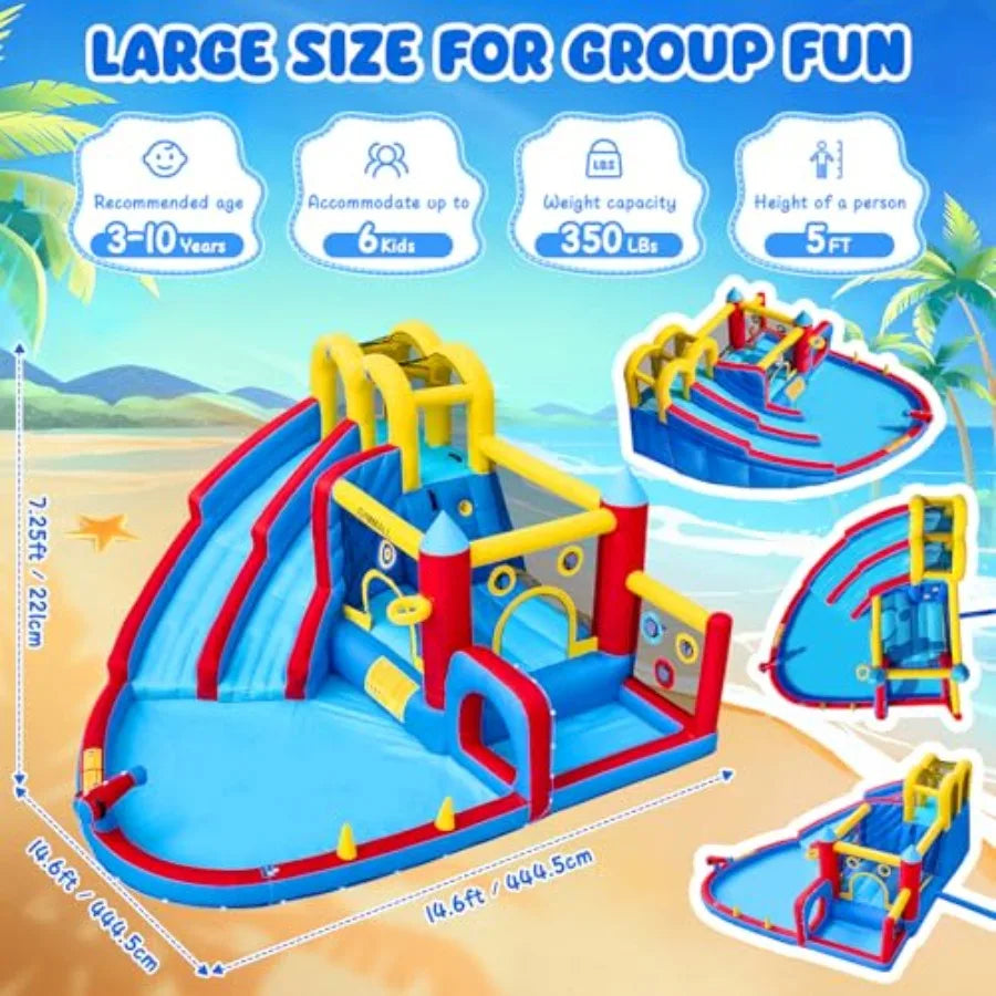 Inflatable Bounce House With Double Water Slide And Large Pool