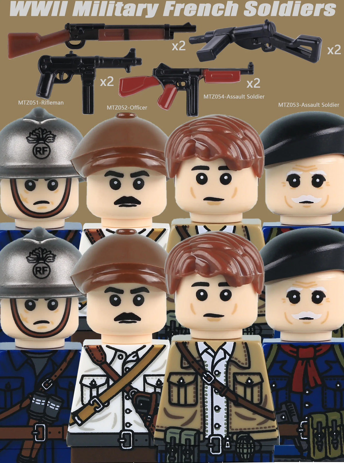 French Infantry Brick Set | WW2 Military Gear | Armor And Gun Kit | Kids Gift