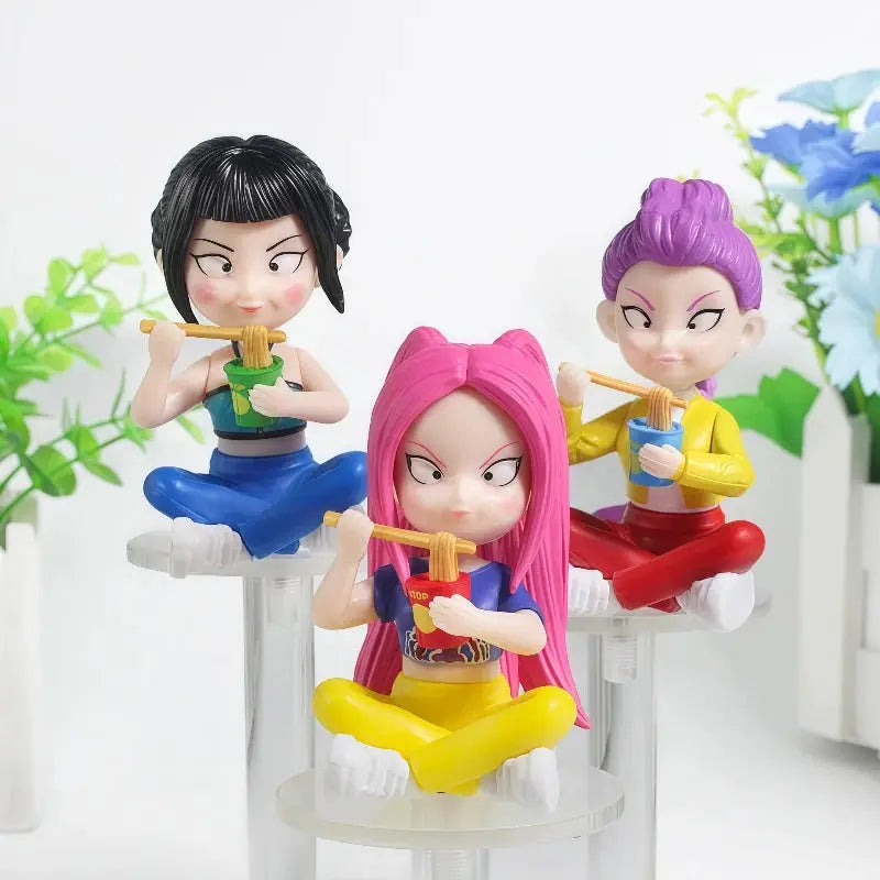 Hunter Girl Group Collectible Figure Funny Eating Noodles Sitting Pose Lumi Mila Zoe PVC Doll Model Toy Ornament Gift For Fans - ToylandEU