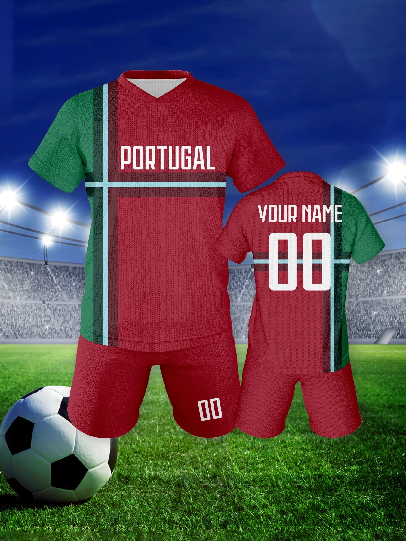 Customizable Portugal Youth Soccer Jersey - Personalized Name & Number Football Uniform for Kids Aged 3-14 Years