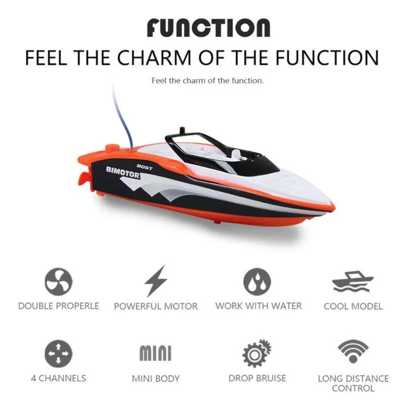 RC High-Speed RC Waterproof Motor Boat with 2.4GHz Remote Control - Mini Rechargeable Electric Sports Toy