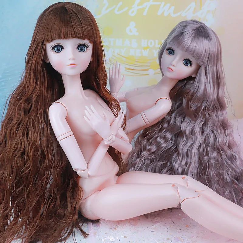 60CM BJD Doll Head with 4D Artificial Eyes and Long Curly Hair - ToylandEU