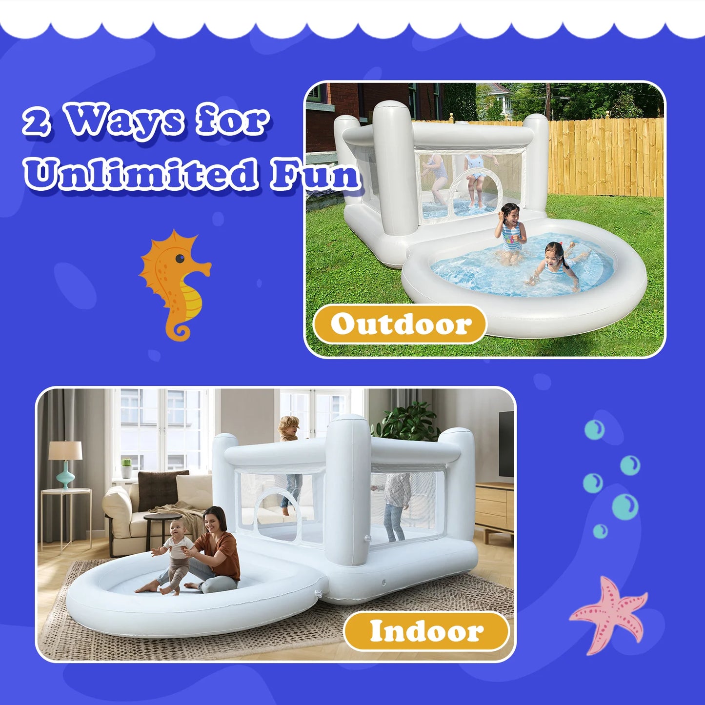 White Bounce House With Pump Ball Pit Indoor Outdoor