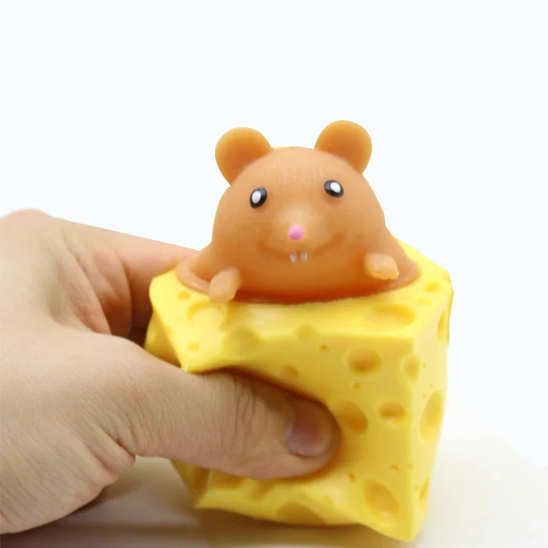 Squeezable Mouse Toy | Cheese Shape | Stress Relief Grip | Great For Kids