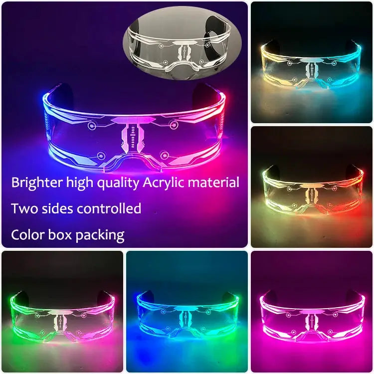 New Acrylic Luminous Glowing Cyberpunk Glasses LED Light Up Halloween Party Glasses Bar Club Props Neon Glasses Supplies - ToylandEU