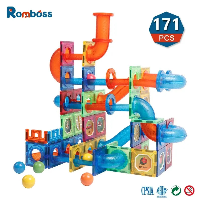 171PCS Magnetic Building Blocks Marble Run Race Track Assembly Toys