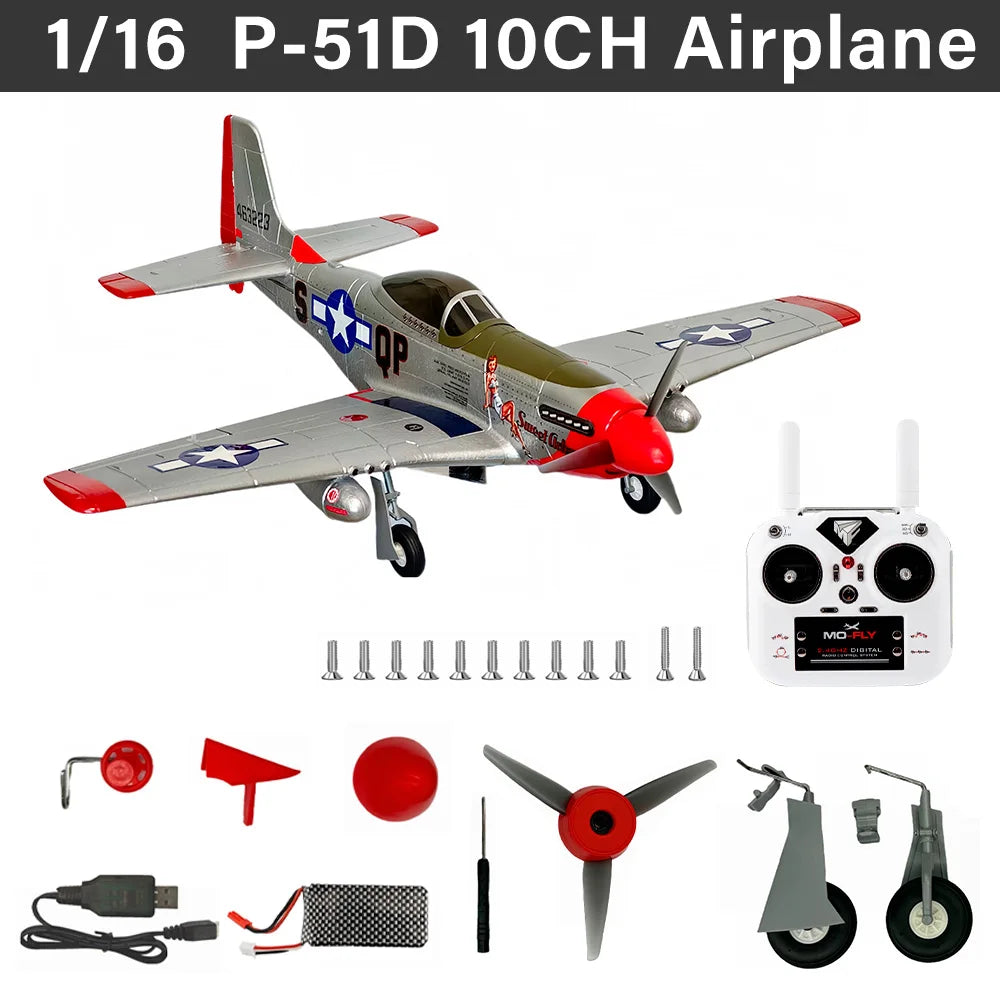 1 10 Channel Brushless RC Plane | HD Camera | 6-Axis Gyro | P51D Model