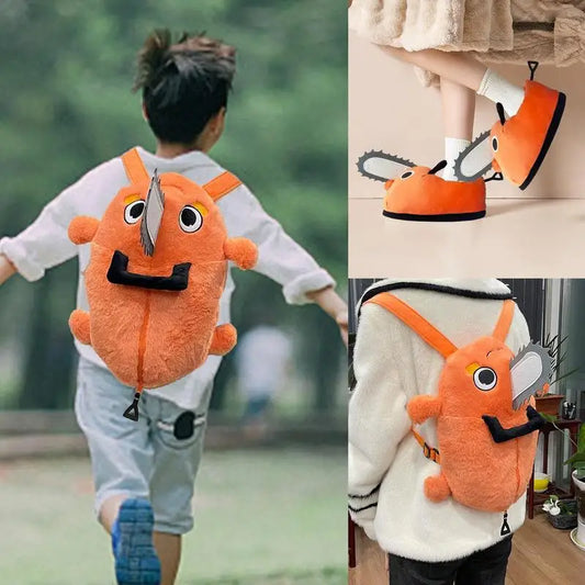 Pochita Plush Backpack & Slippers - Cozy Cosplay Fun for Everyone!