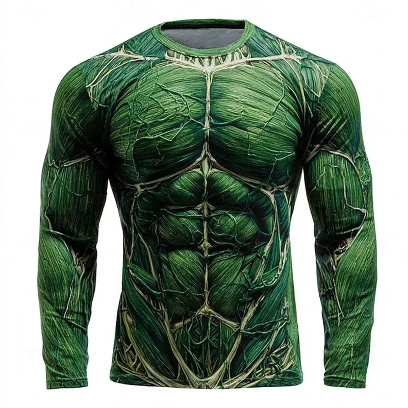 2026 New Men's Creative Muscle Texture Print T-Shirt Quick-Dry Crew Neck Long Sleeve Top Men's Casual Long Sleeve Pullover - ToylandEU