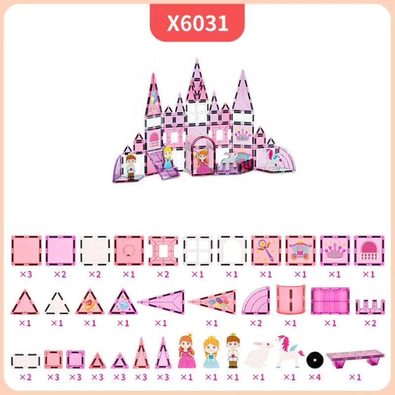 Magnetic Tiles | Educational Blocks | Castle Theme | 37/46/58/72/116 Pcs