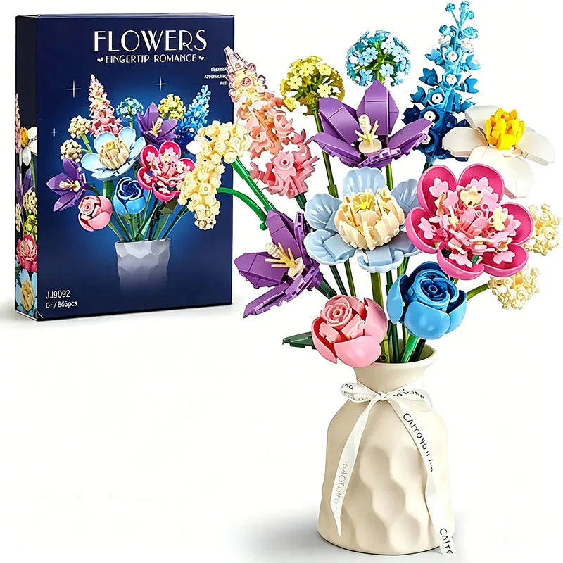 Building Block Set | 865 Piece | Romantic Rose Bouquet | Valentine Gift