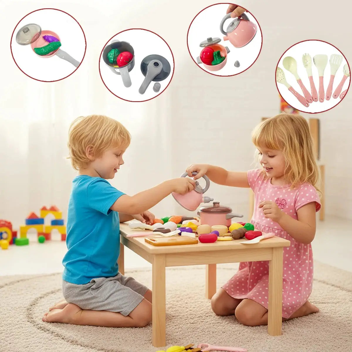 Kids Kitchen Toys Set 92/69/59 PCS Play Food with Pots Pans & Utensils Small Pretend Cooking Toys for Toddlers Girls Boys Gift - ToylandEU