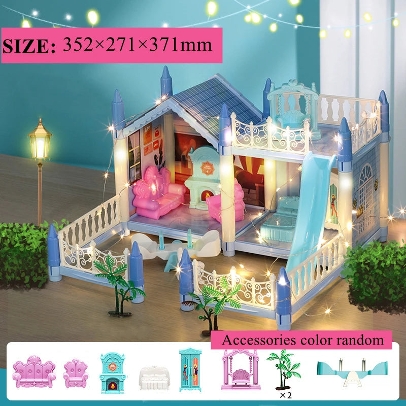 Princess Castle Dollhouse DIY Model Kit with LED Lights - Kids Toy Villa for Girls