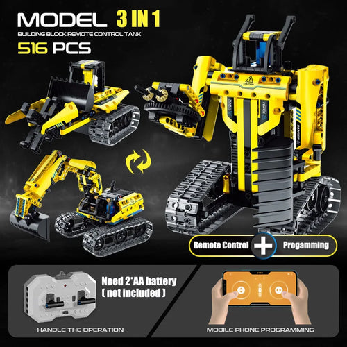 City Engineering Vehicle Building Blocks - 3 IN 1 RC Transform Excavator Bulldozer ToylandEU.com Toyland EU