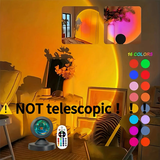 Sunset Projection Light | 16-Color Spectrum | USB Remote | Ambient Nightlight