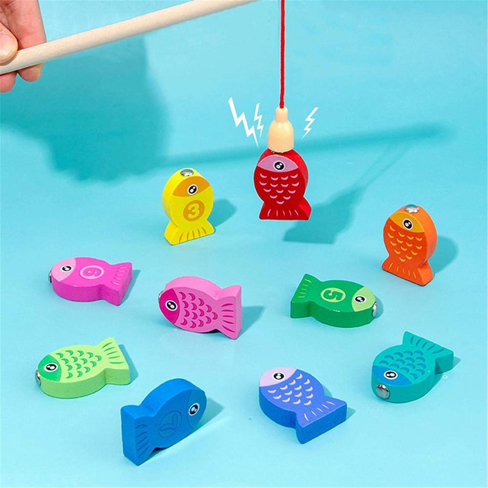 Wooden Montessori Math Fishing Educational Toys for 1-3 Year Olds