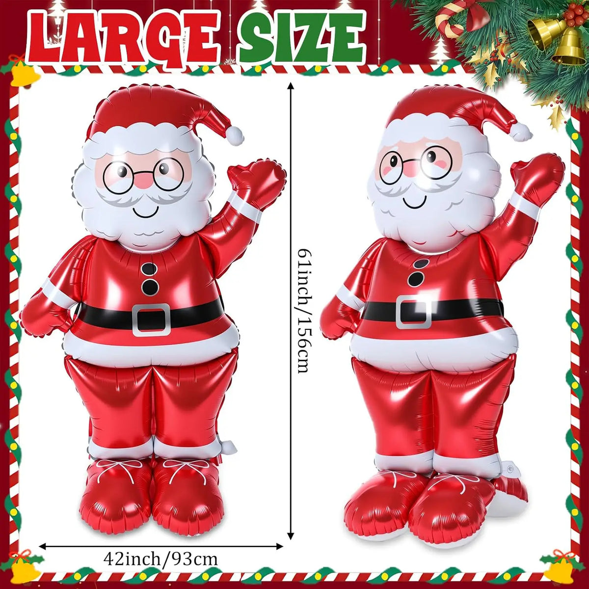 Santa Claus Balloon | 61 Inch Giant | Standing With Base | 2 Pack Decor