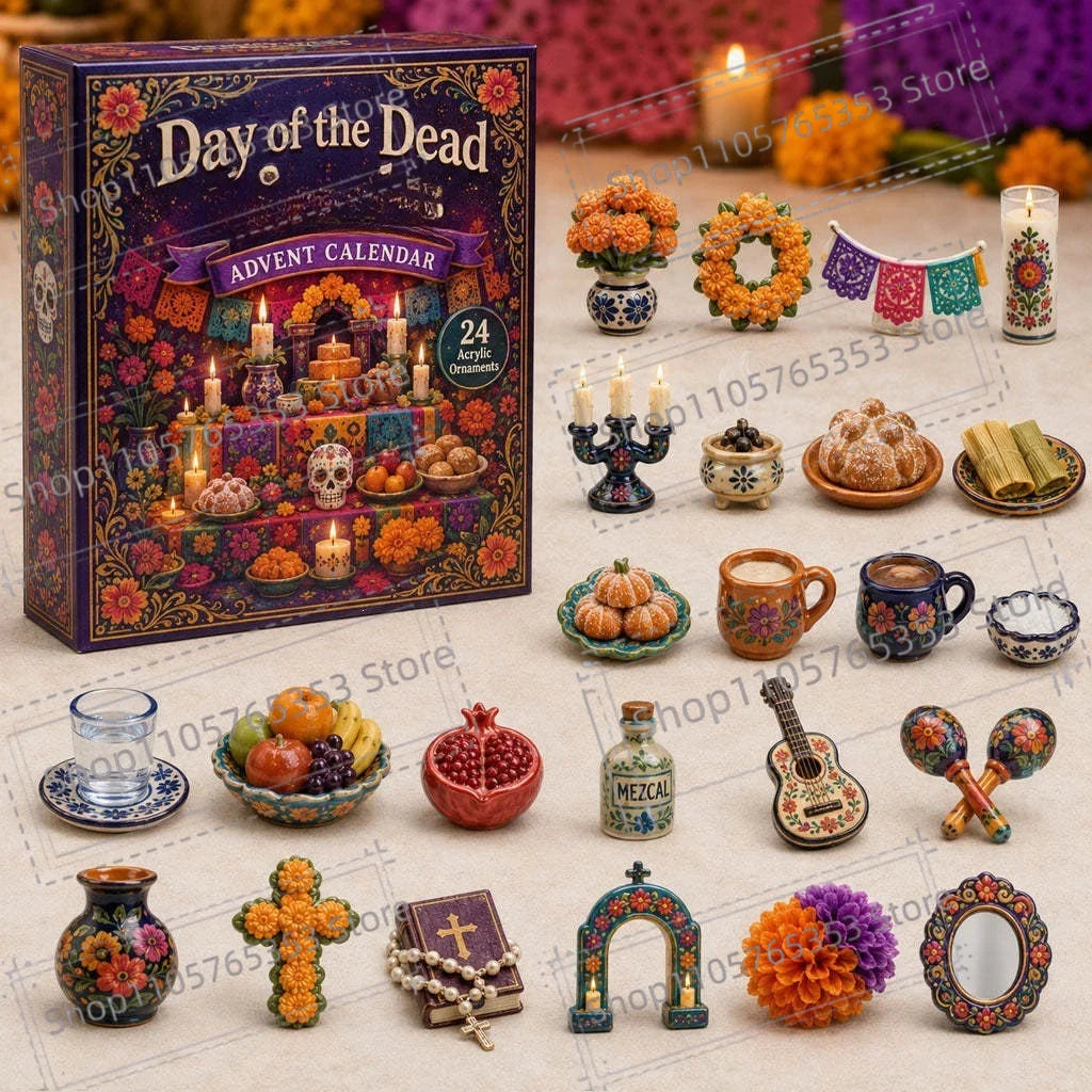 Advent Calendar | 2026 Day Of The Dead | 24 Piece 2D Acrylic Pendants | Festive Party Gift