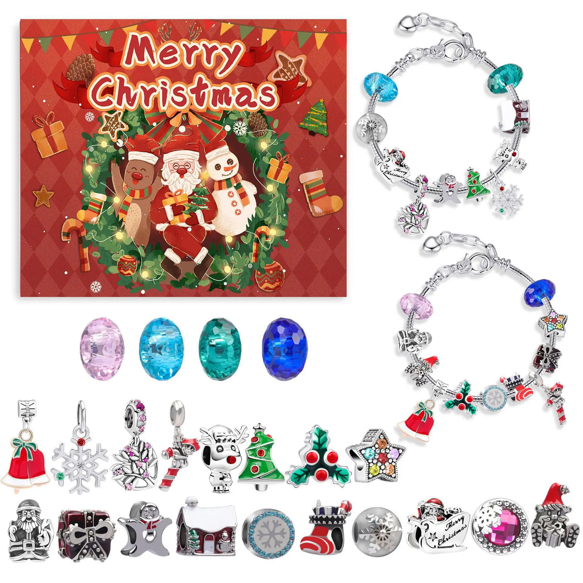 Advent Calendar | 24 Slot Charm Bracelet Blind Box | Alloy DIY Jewelry Set | Santa Series Gift
