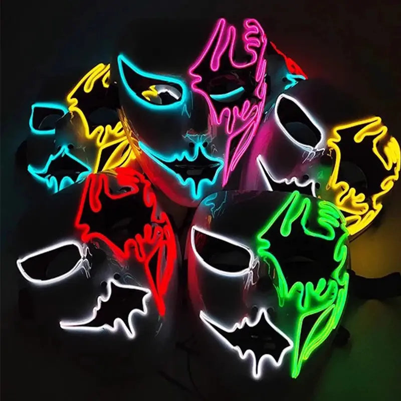 Melbourne Shuffle rave dance glowing mask Hand drawn patterned luminous mask for teen cool Halloween cosplay performance props - ToylandEU