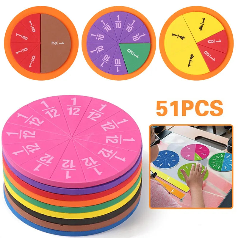 Colorful EVA Fraction Circles Math Education Kit with 51 Round Shaped Pieces - ToylandEU