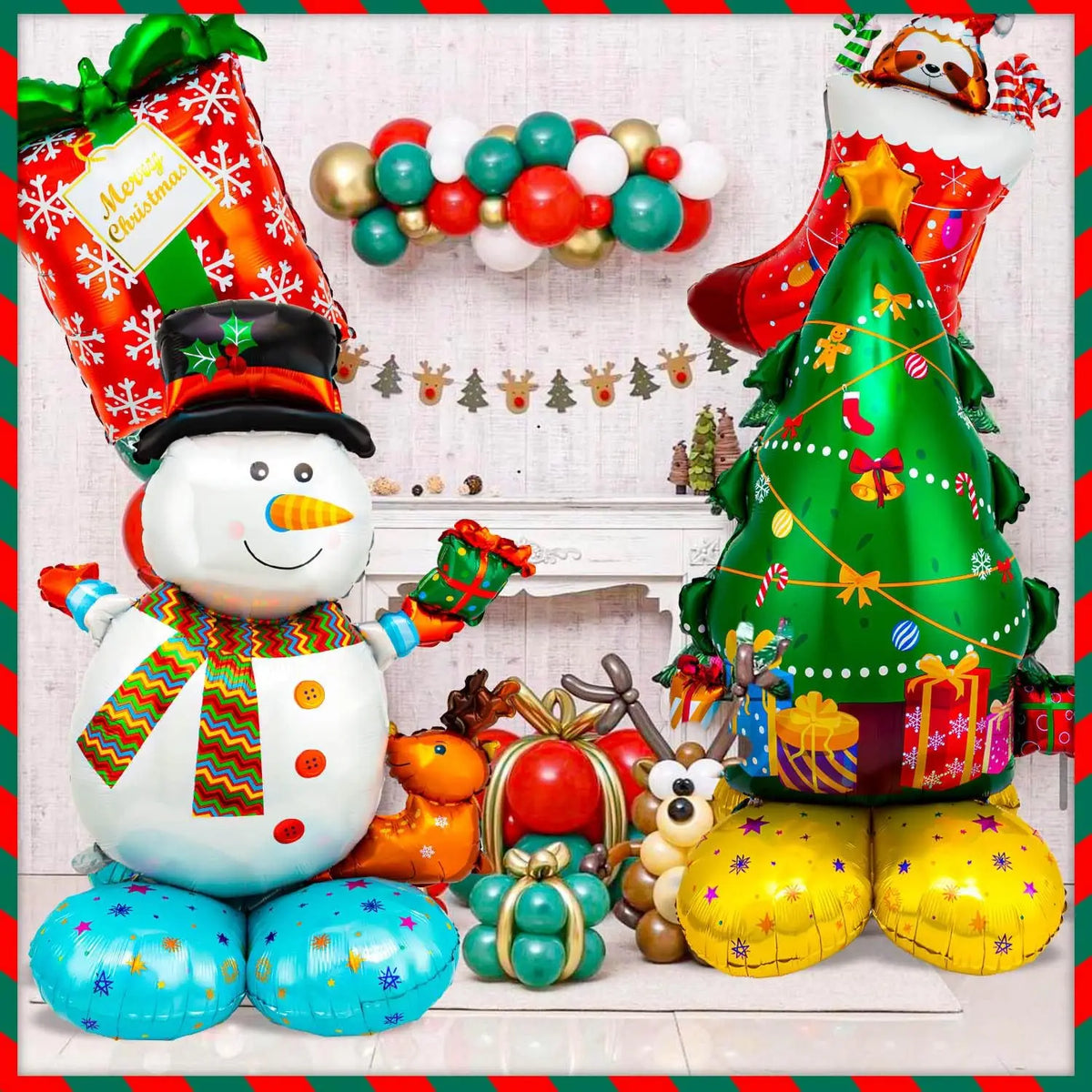 Christmas Foil Balloons | 8 Pcs Giant Santa Snowman Tree