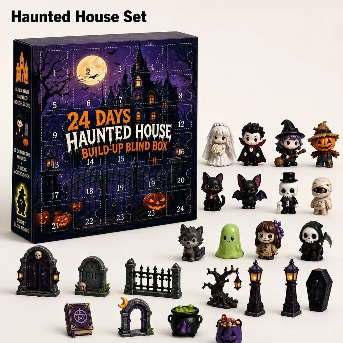 Halloween Countdown Calendar | 24 Piece Ghost Figures | Plastic Basket Stuffers