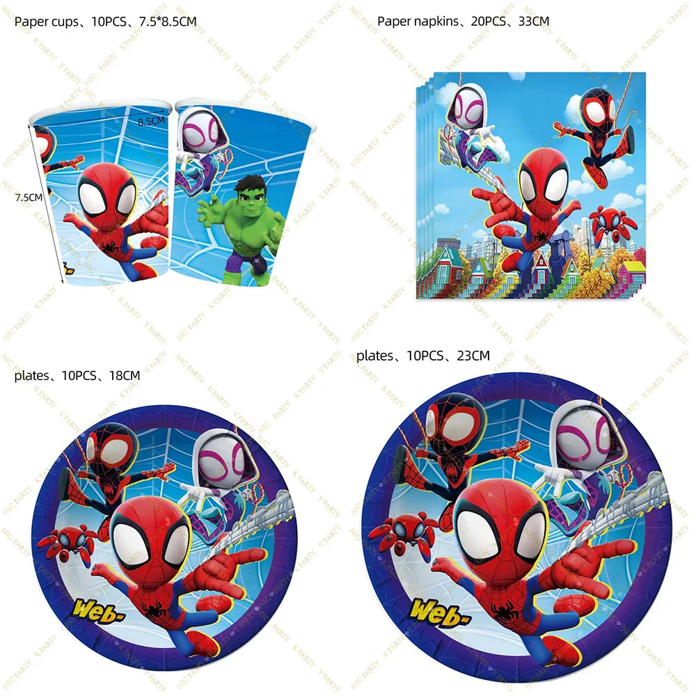 Party Decor Kit | Spidey Theme | Birthday | Plates Cups Tablecloth Banner
