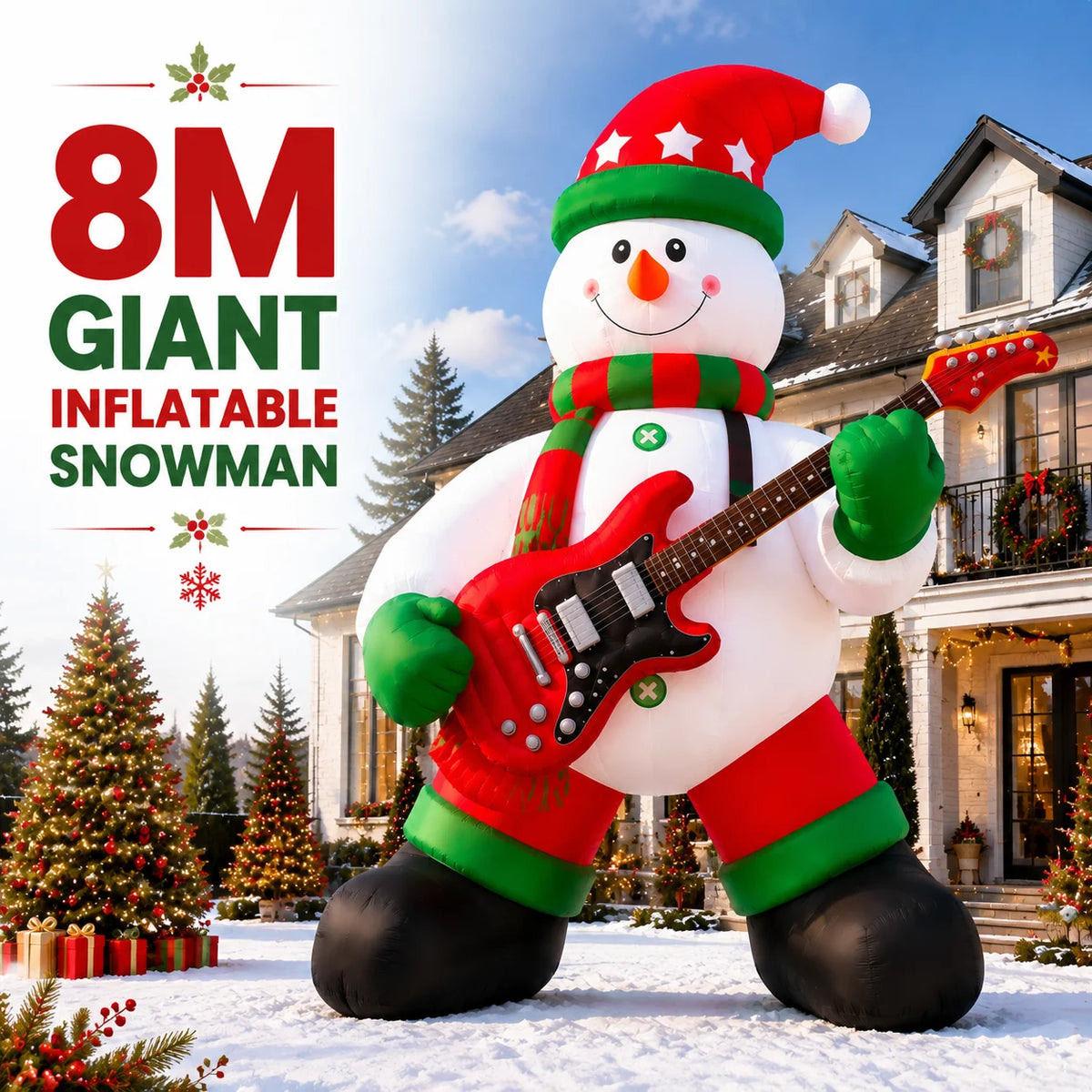 Inflatable Christmas Snowman | 26 Ft Size | Playing Guitar | Outdoor Yard Display