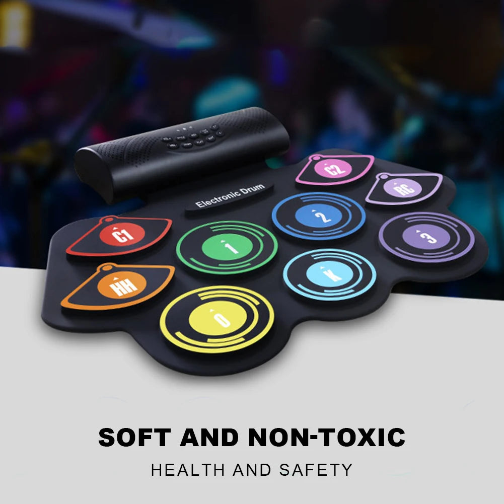 Electronic Roll Up 9 Pads Drum Kit Built In Speaker