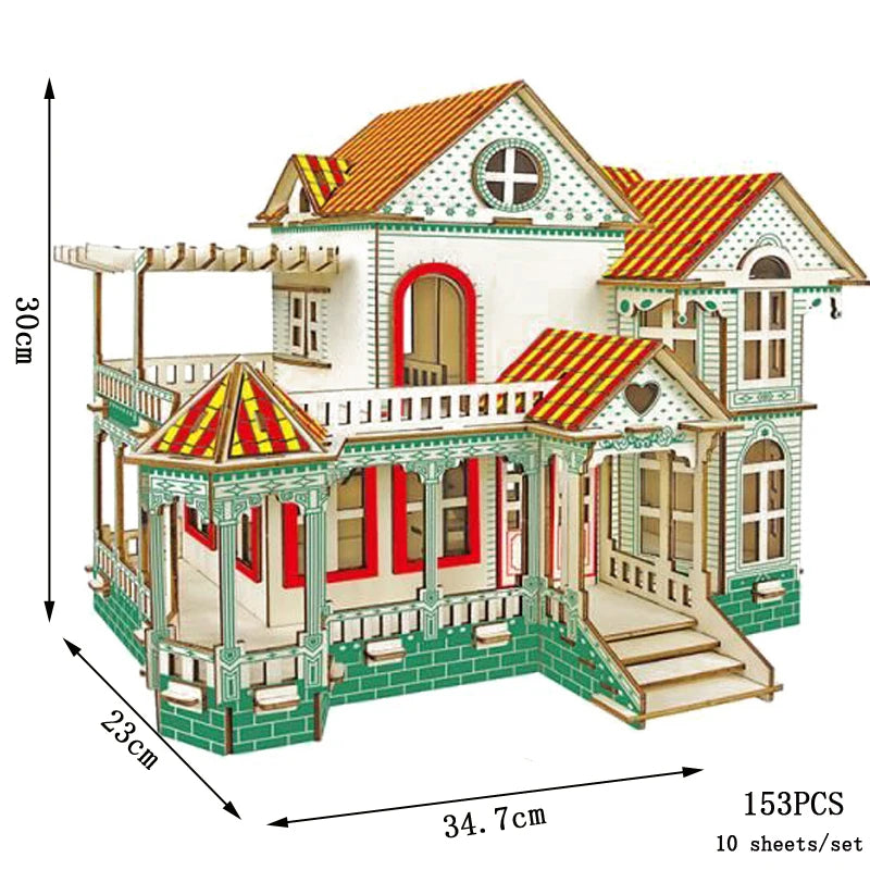 3D Wooden Doll House Puzzle | Villa DIY Kit | Educational Toy | Ages 6-12