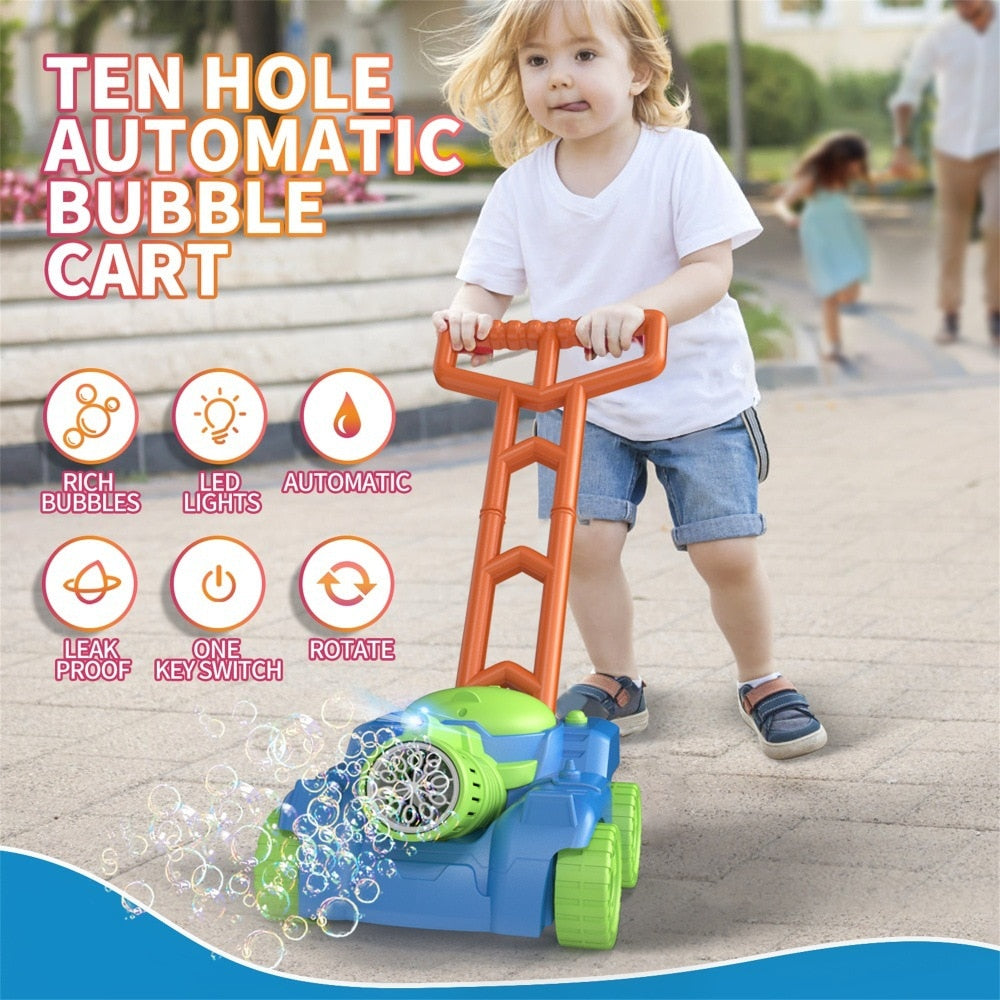 Outdoor Bubble Lawn Mower and Soap Maker for Kids - Non-Toxic, Non-Spill, and Entertaining