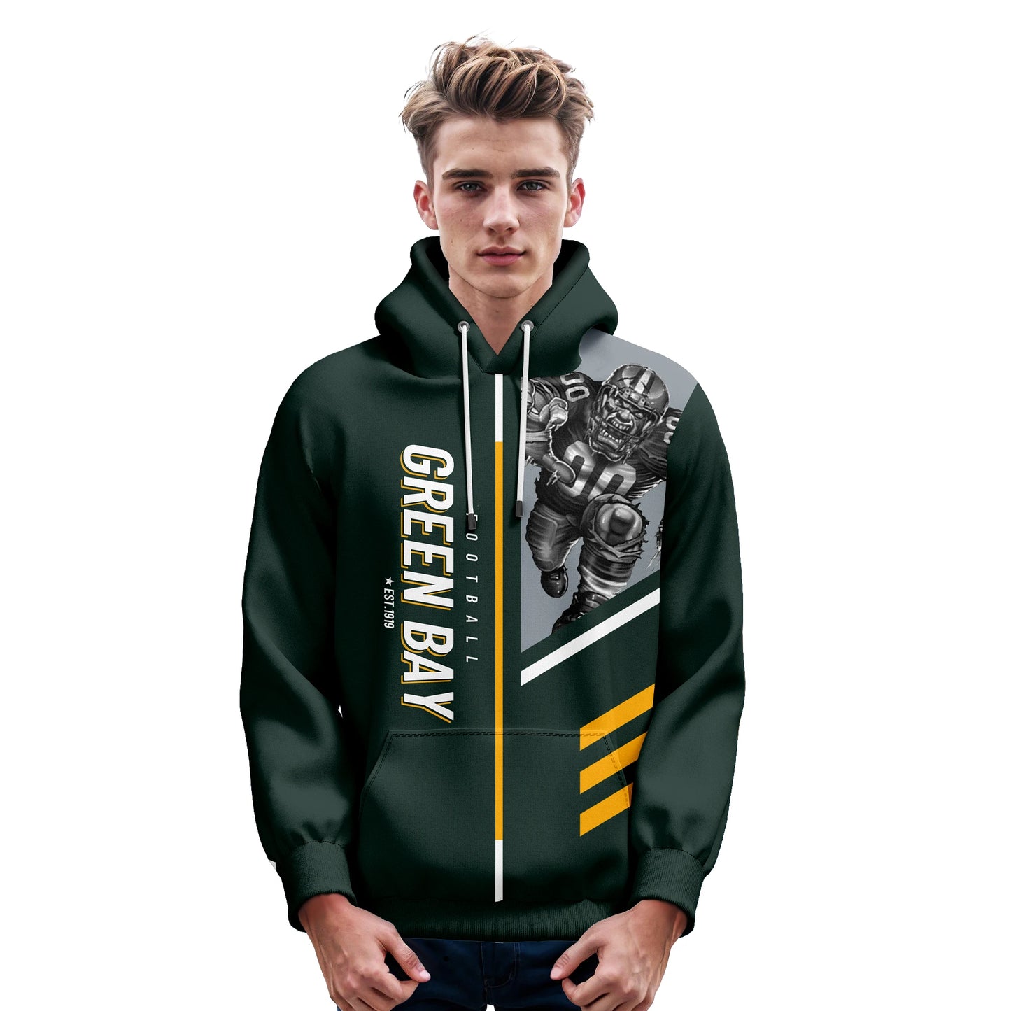 Personalized Green Bay American Football Hoodies - Custom Name & Number Sweatshirt for Men, Women, and Youth