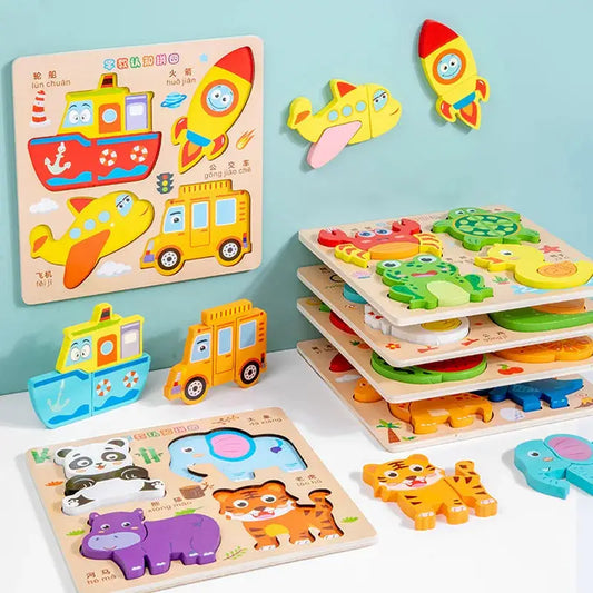 Cartoon Wooden Toys 3D Puzzles for Kids Early Learning Educational Toys Animals Cognitive Jigsaw Puzzle for Baby Children Gift - ToylandEU
