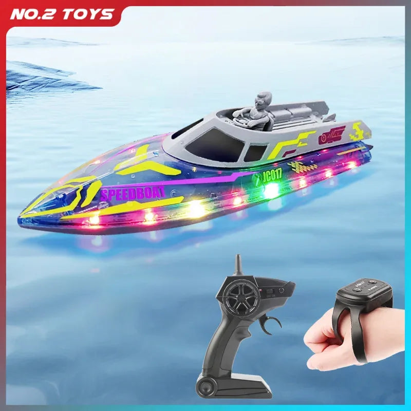 2.4G RC Speedboat With Bright LED Lights For Kids Enjoy - ToylandEU
