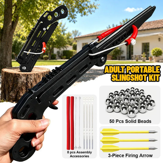 Compact Folding Slingshot | High Precision | Includes Arrows | For Adults