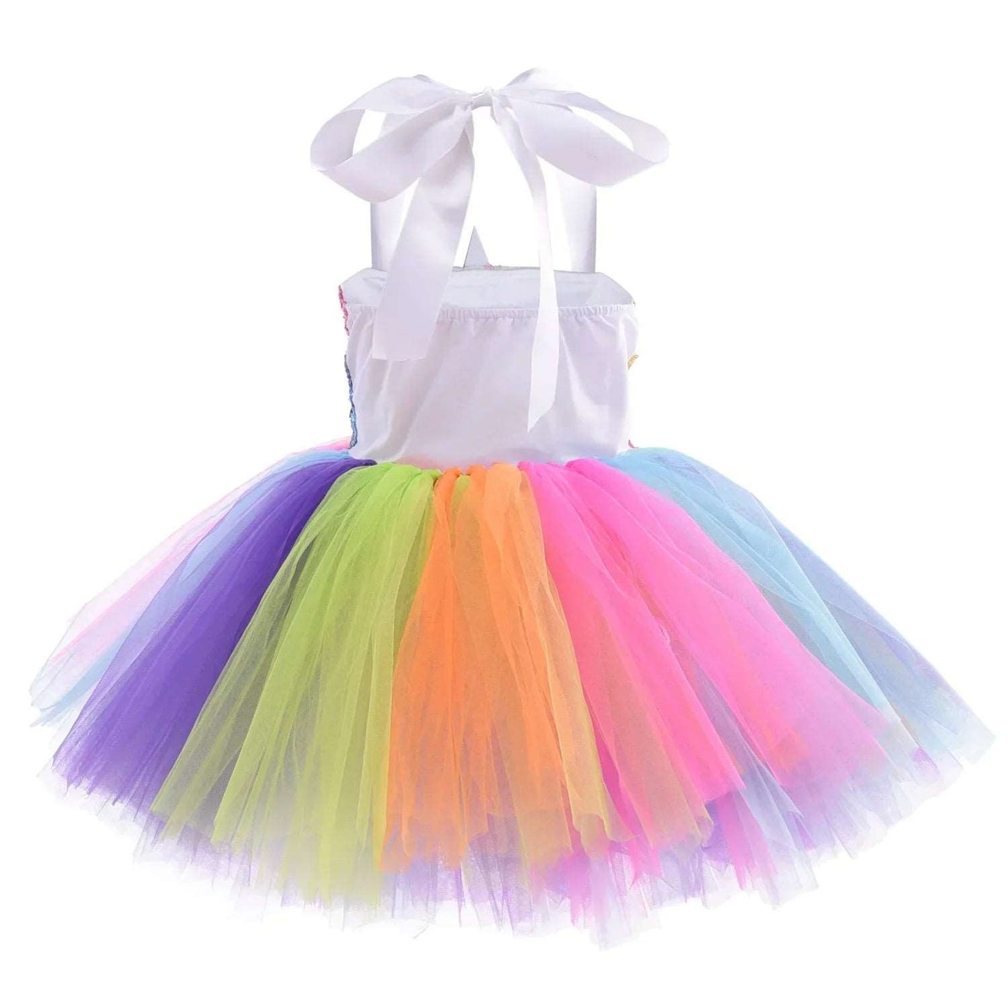 Enchanted Rainbow Unicorn Tutu Dress for Girls - Summer Fantasy Cosplay Costume with Glowing Appliques