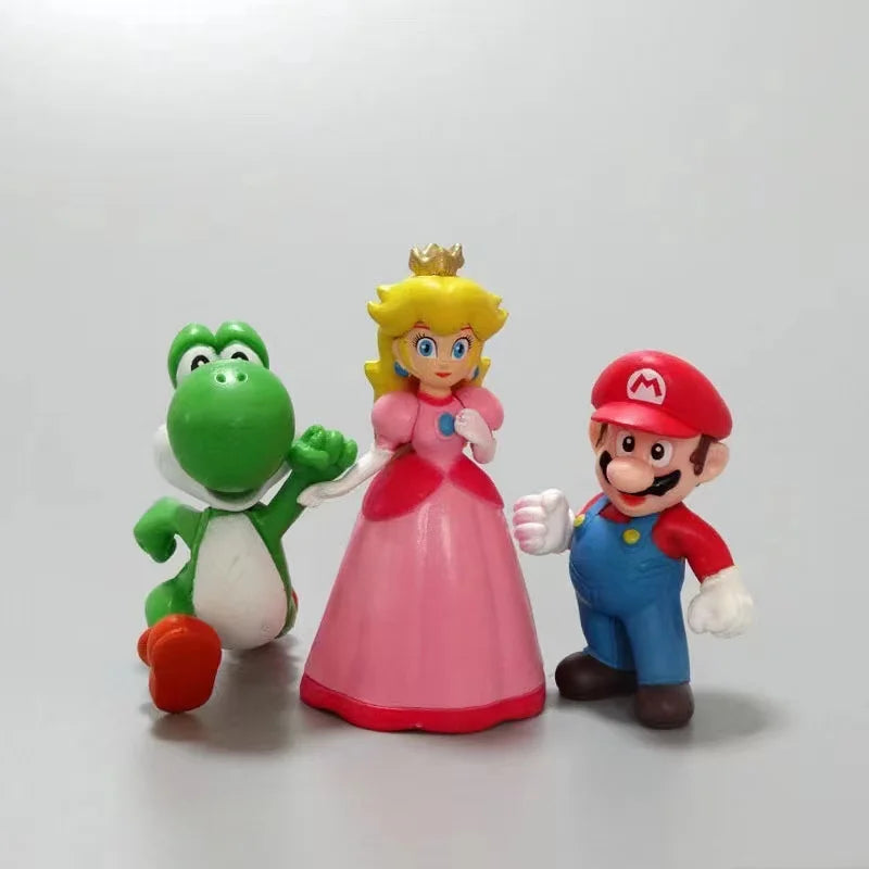 Super Mario Bros PVC Action Figure Set with Luigi, Yoshi, and Donkey Kong - 6 Piece Collection for Kids and Birthday Gifts