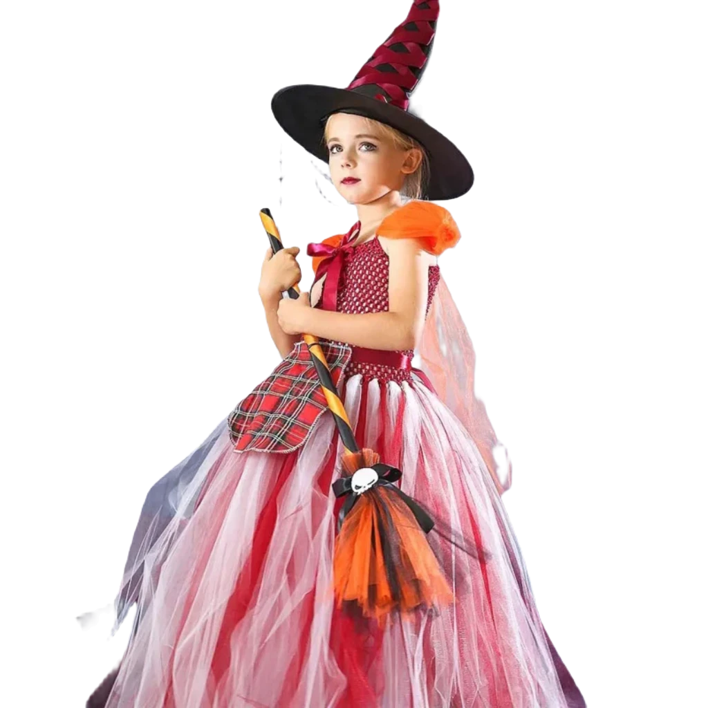 Magical Girls' Halloween Witch Costume Set with Dress & Makeup Kit