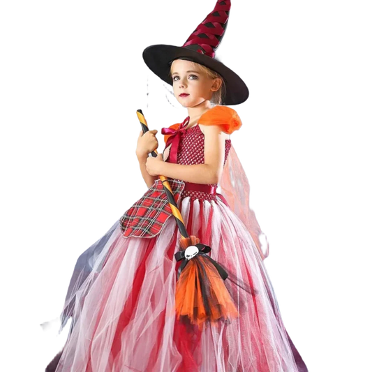 Magical Girls' Halloween Witch Costume Set with Dress & Makeup Kit