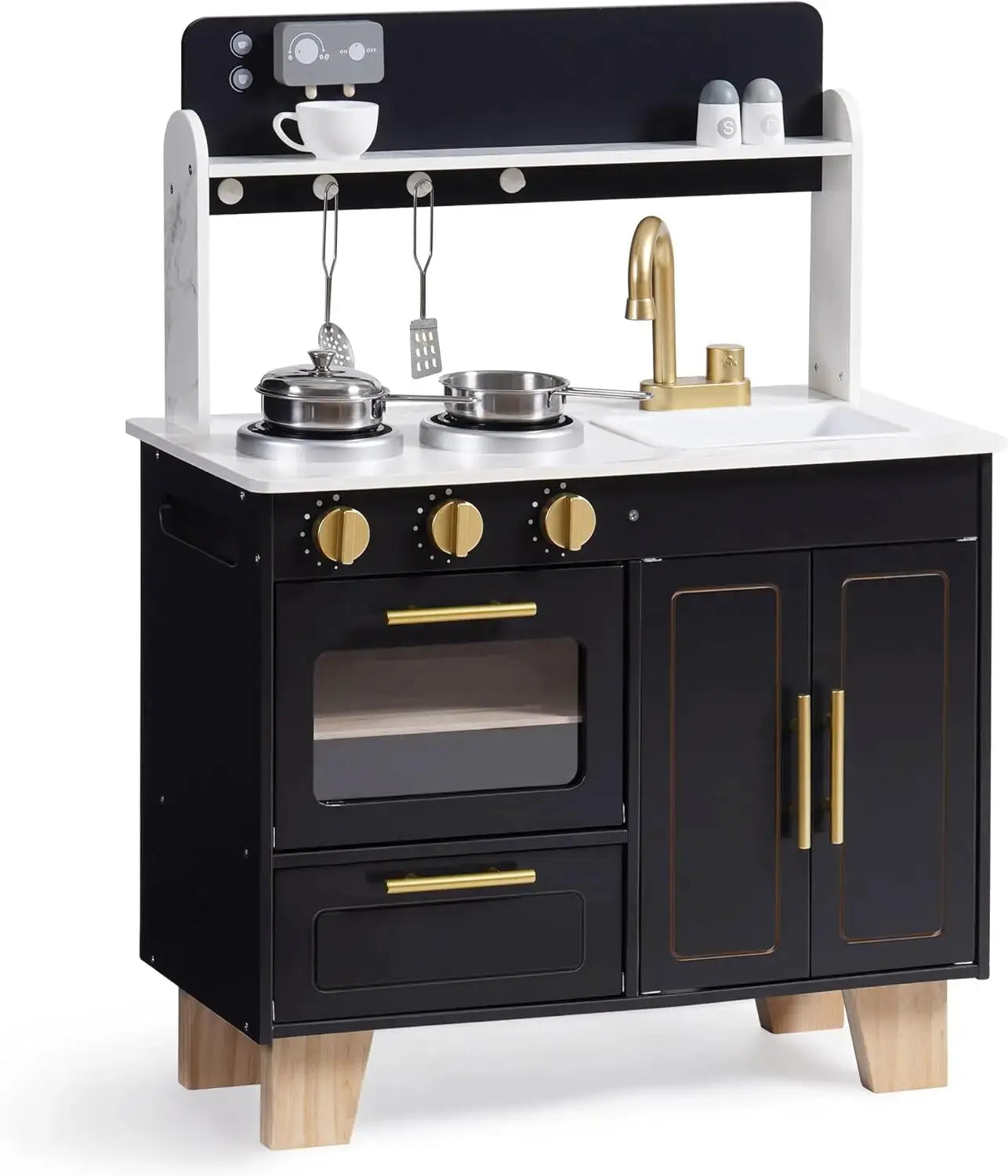 Play Kitchen for Kids, Wooden Kids Play Kitchen Playset, Toddler Kitchen Pretend Play Set with Marble-Style Countertop, Modern T - ToylandEU