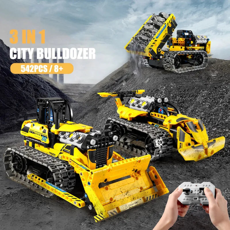 City Engineering Vehicle Building Blocks - 3 IN 1 RC Adaptable Excavator Bulldozer - ToylandEU