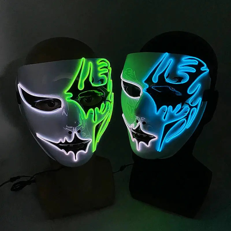 Melbourne Shuffle rave dance glowing mask Hand drawn patterned luminous mask for teen cool Halloween cosplay performance props - ToylandEU