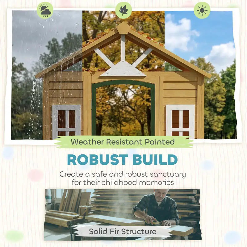 Wooden Outdoor Playhouse for Kids Safe Fir Wood Construction