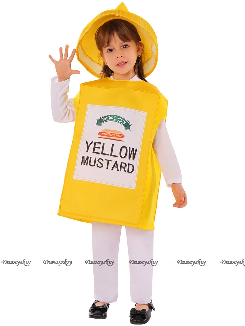 Kids' Fun Mustard Yellow & Ketchup Costume Set for Halloween 2024