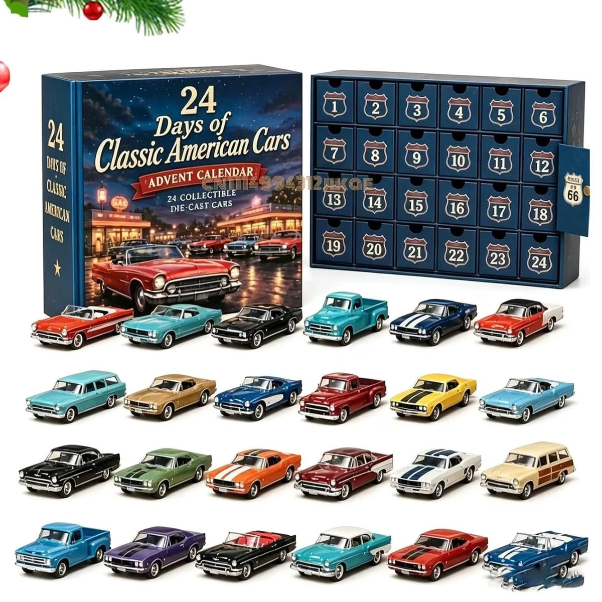 Advent Calendar | 2026 Classic American Cars | 24 Die Cast Vehicles | Vintage Collectible Gift Set