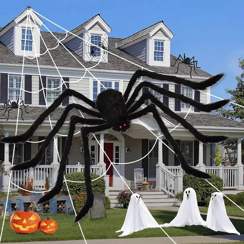 Halloween Big Plush Spider Horror Halloween Decoration Party Prop Outdoor Giant Spider Decor 30-200cm Chamber Prank Black Spider - ToylandEU