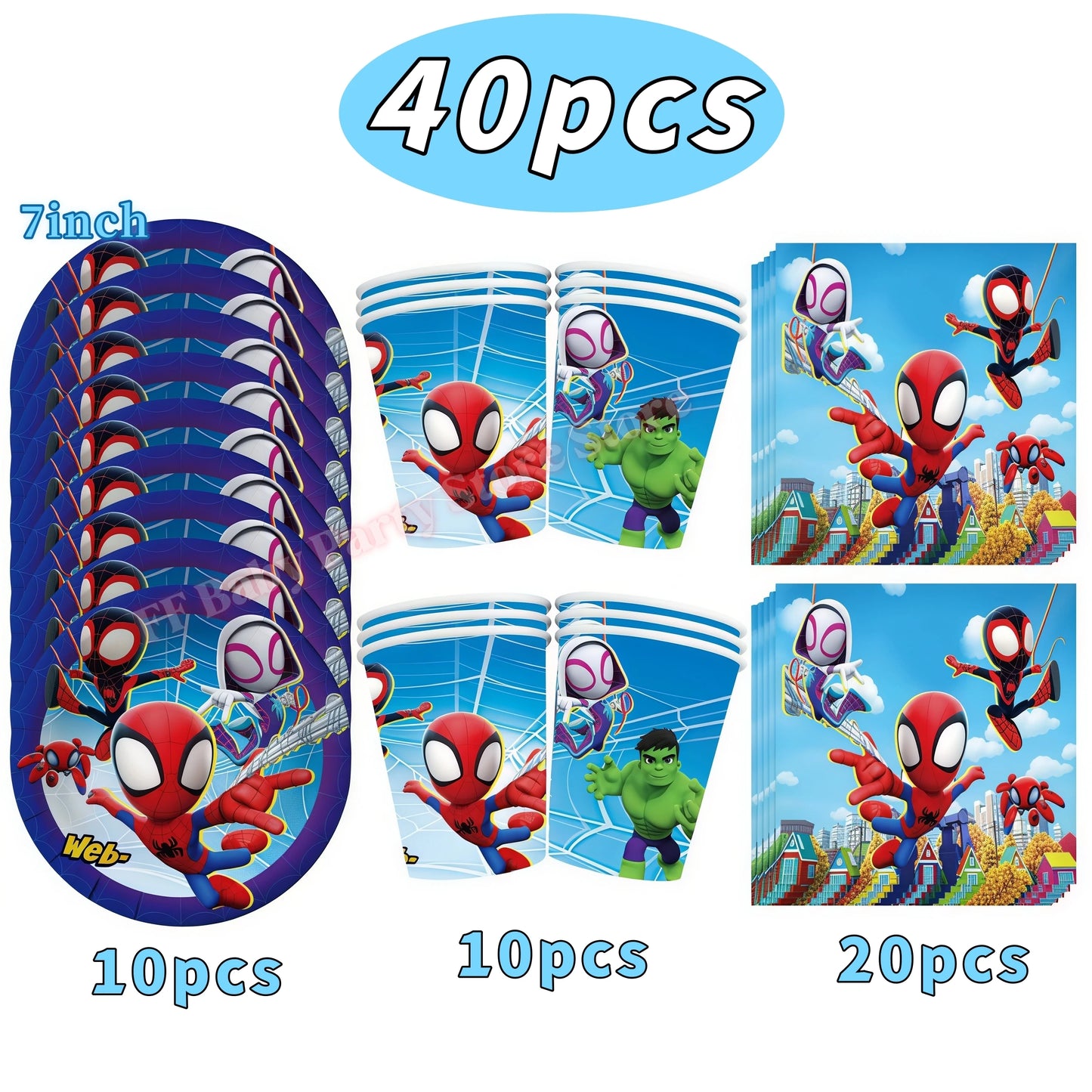 Spider Hero Party Decor | Plates Cups Banner | Balloon Party Favors | Set